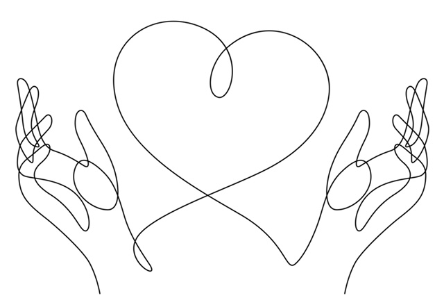 hands knitting a heart back together